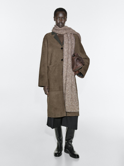 Massimo Dutti Шарф из смеси альпаки, связанный косами, бежевый