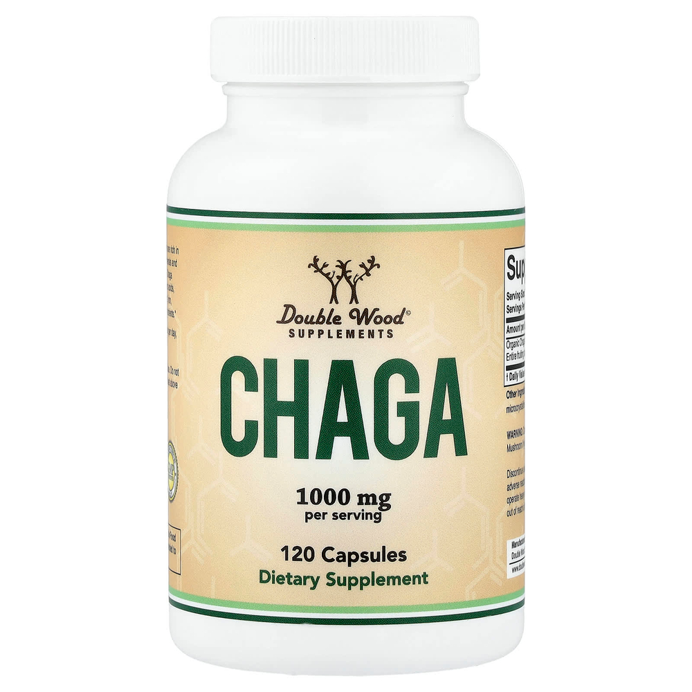Double Wood Supplements, чага, 120 капсул (500 мг в 1 капсуле)
