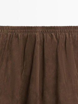 Massimo Dutti Замшевая кожаная юбка миди, коричневый