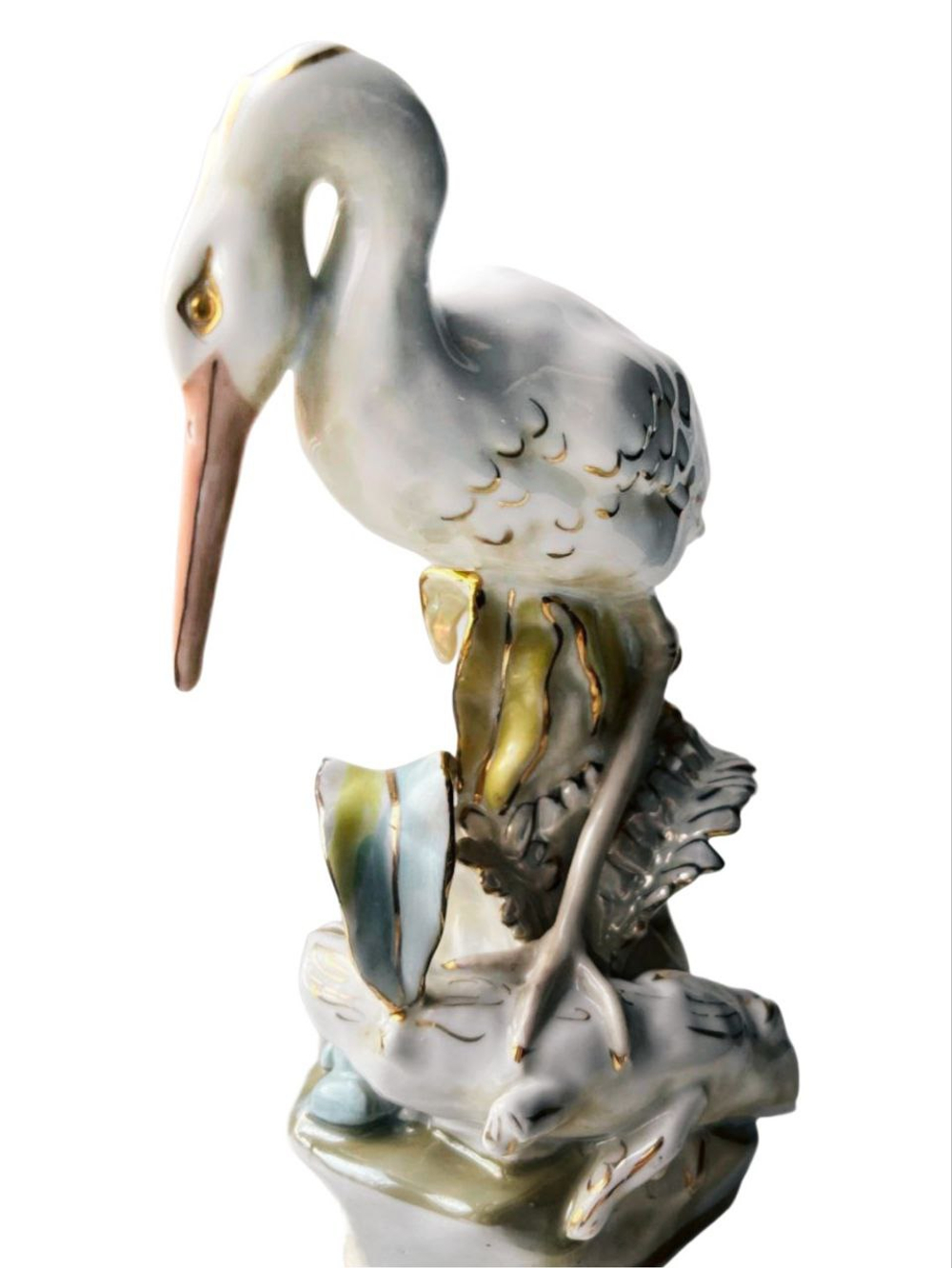 Фарфоровая статуэтка "Цапля и лягушка" (Аист) Дулево