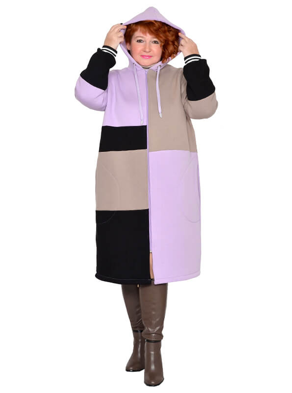 Зимняя удлинённая толстовка Лаванда