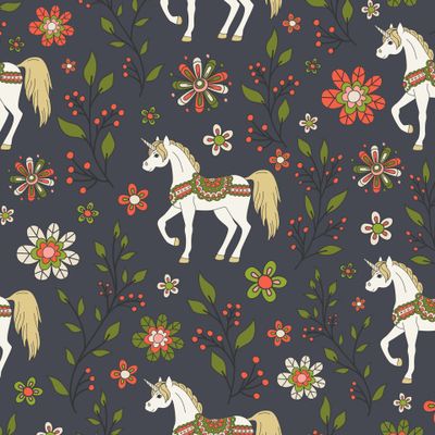 Seamless texture, beautiful floral pattern with fairy unicorns