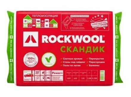 Минеральная вата РОКВУЛ Лайт Баттс СКАНДИК 800*600*100мм (2,88кв.м=0,288куб.м) (6шт)