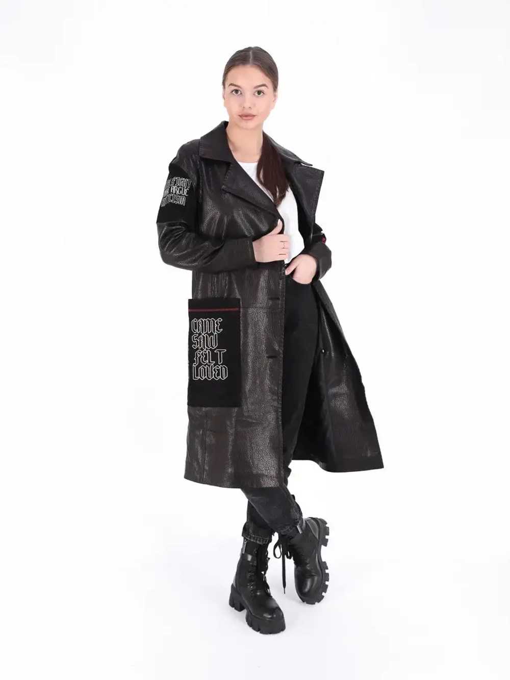 Кожаный плащ пальто осеннее из натуральной кожи и замши