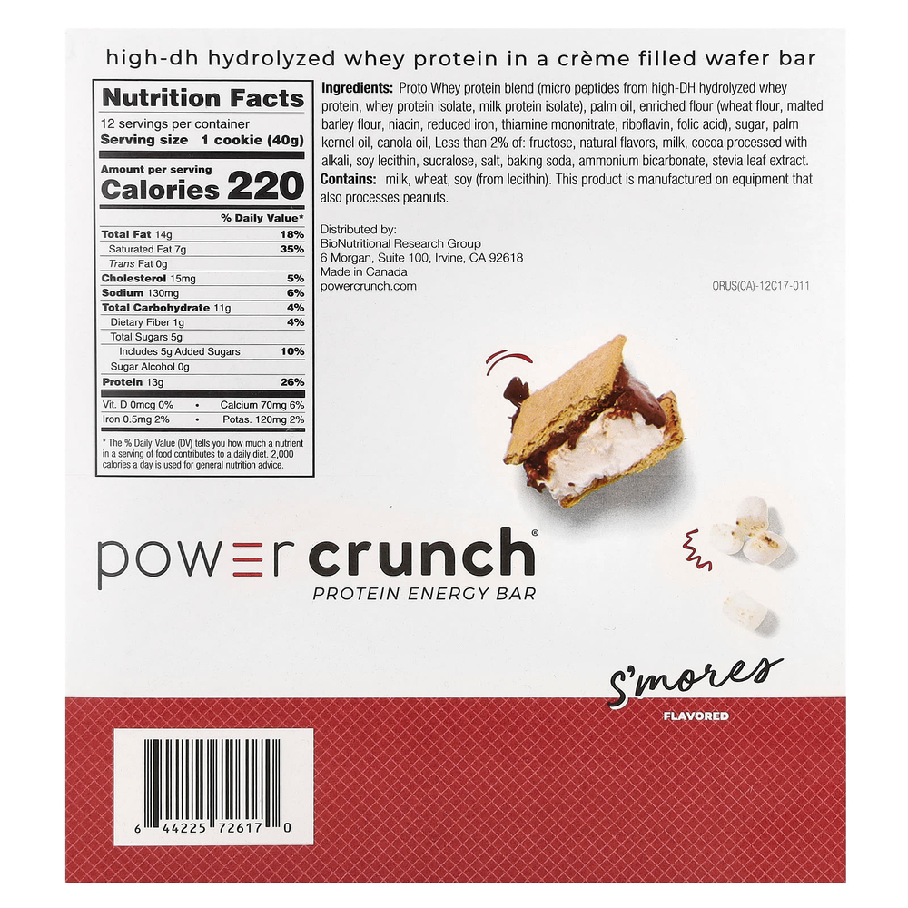 BNRG, Power Crunch®, протеиновый батончик, S'mores, 12 батончиков по 40 г (1,4 унции)
