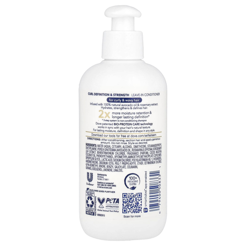 Dove, Несмываемый кондиционер для создания и укрепления локонов, для вьющихся и волнистых волос, 222 мл (7,5 жидк. унц.)