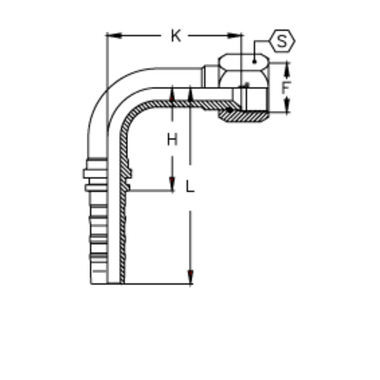 Фитинг DN 25 JIC (Г) 1.5/16 (90) CS (удлинен. К=116)