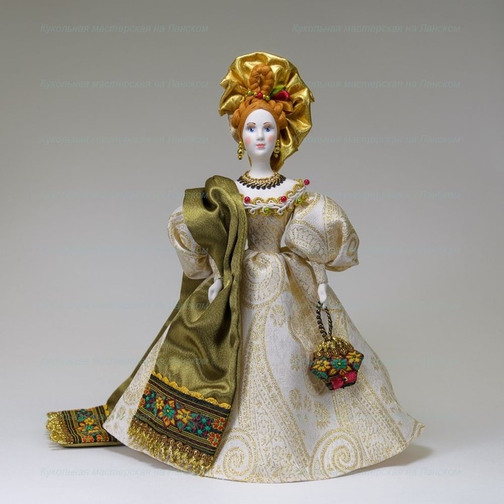 Сувенирная кукла в визитном платье с шарфом