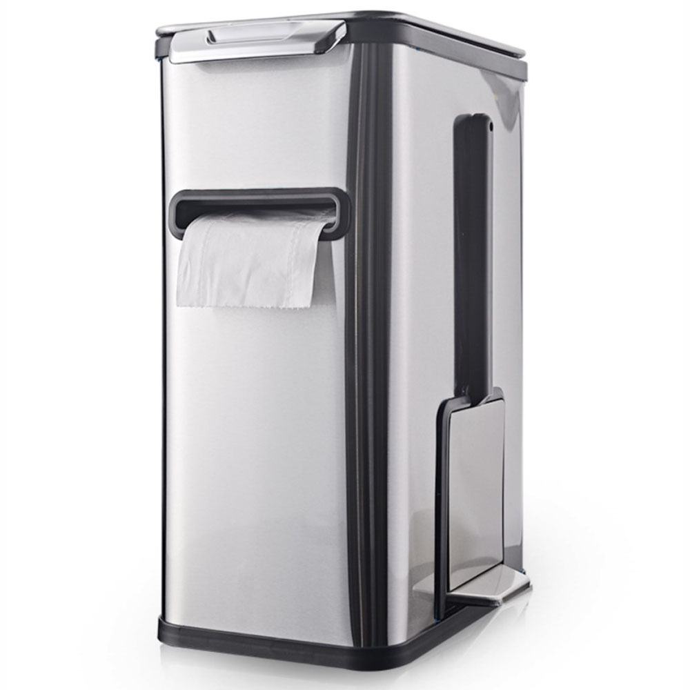 Ведро мусорное с ёршиком, внутр ведро, туалетная бумага, JAH-532, 7л (серебряный)