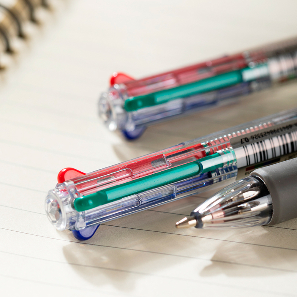 Ручка шариковая DELI "Arris Q182" автоматическая, четырехцветная, 0,7 мм, син/чер/крас/зел, грип