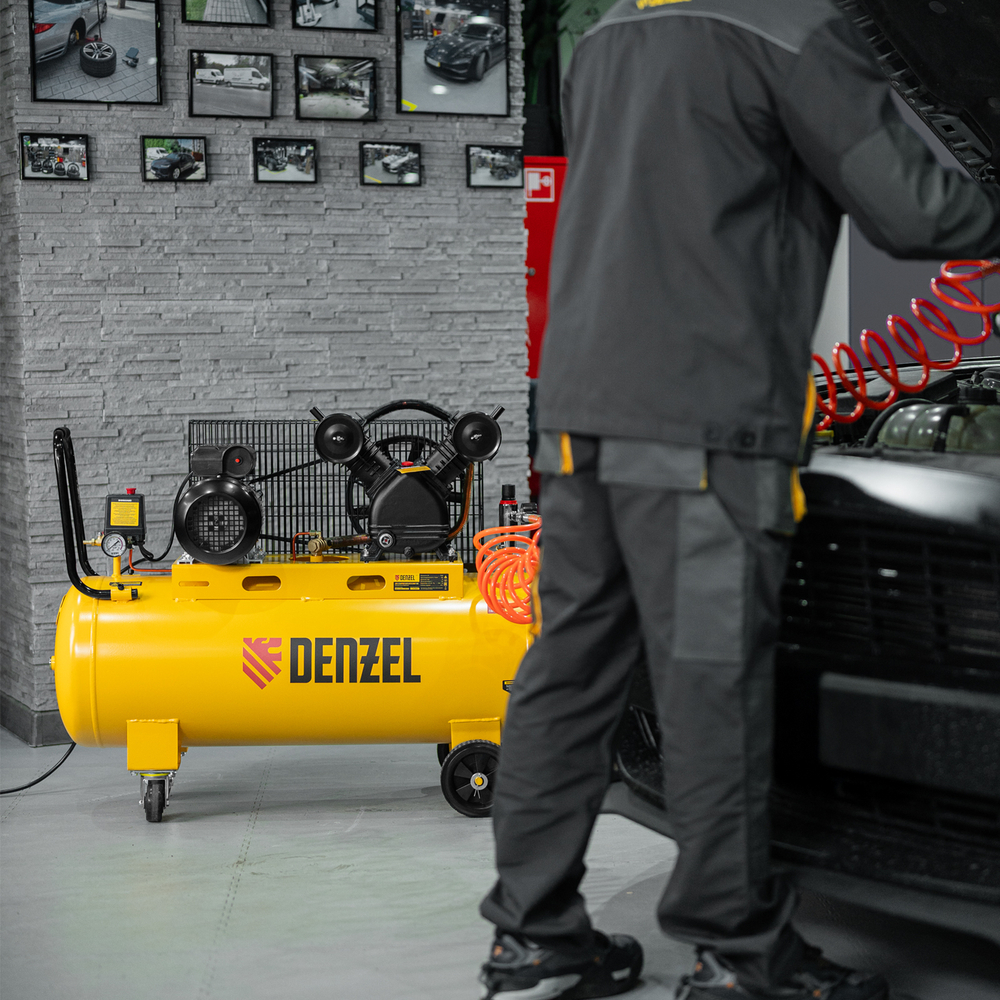 Компрессор воздушный BCV2300/100, ременный привод, 2.3 кВт, 100 литров, 440 л/мин Denzel