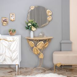 Зеркало настенное Monstera Deliciosa (Монстера) Айвори Мраморное золото