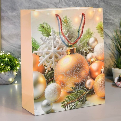 Пакет бумажный 26*32*10см с ручками "Новый год" (микс 419)