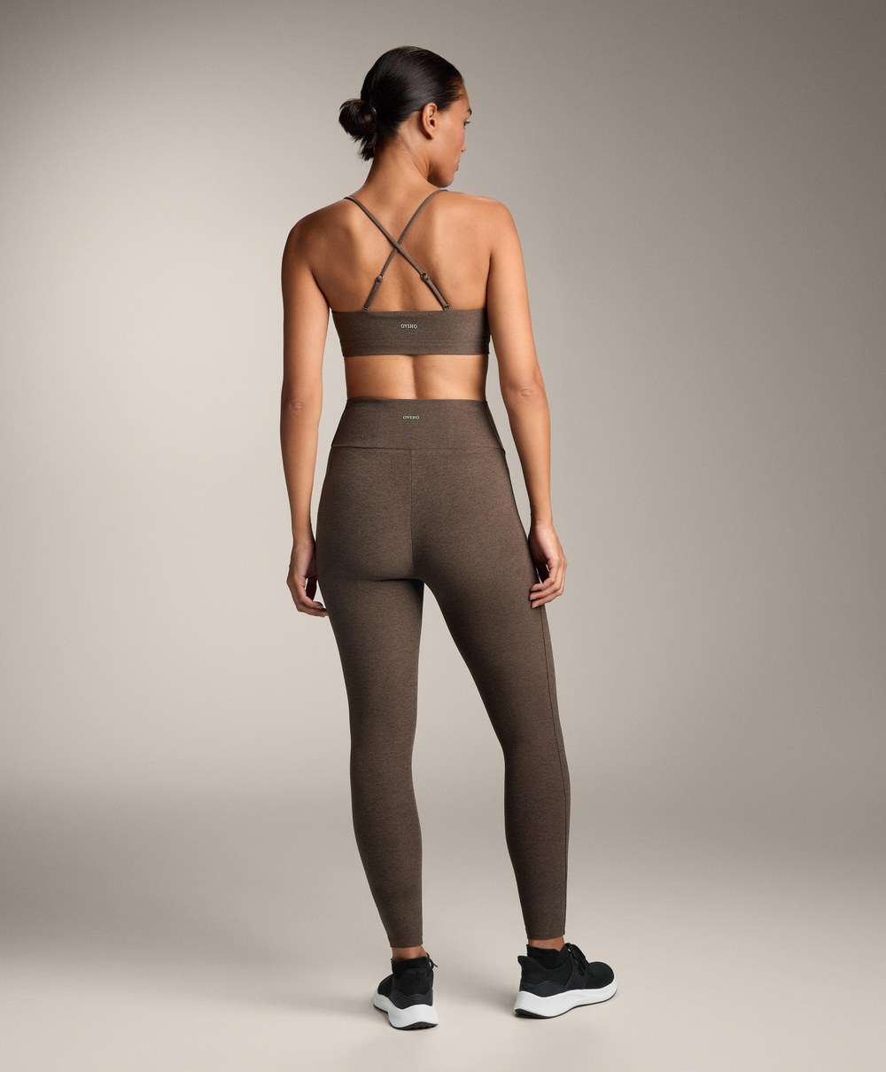 Oysho Спортивный бюстгальтер Comfortlux с перекрещивающимися бретелями и легкой поддержкой, коричневый меланж