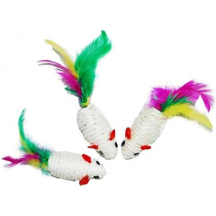 УЮТ Игрушка для кошек Мышь сизаль белая с пером 6,25 см