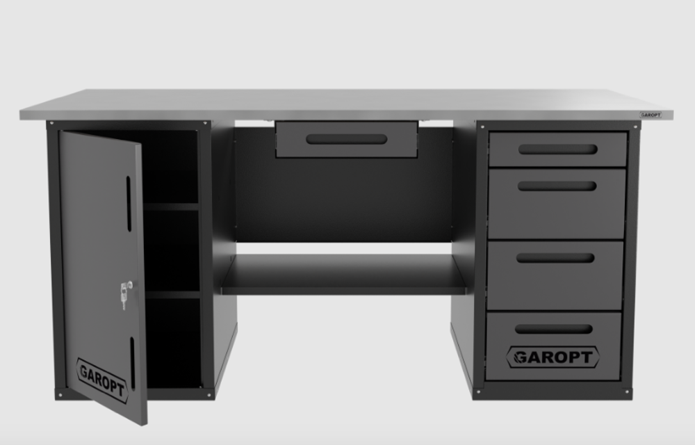Верстак с ящиком двухтумбовый дверь/4 ящиков, серый 1800*700 Garopt, GT1800DY1Y4.grey
