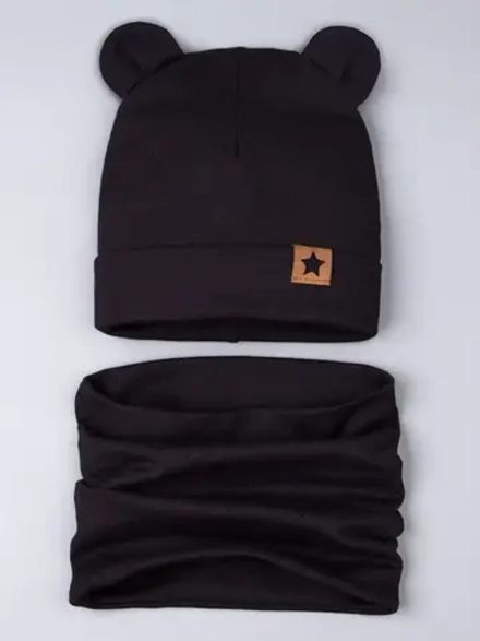 Шапка для мальчика с ушками, осенняя, черная