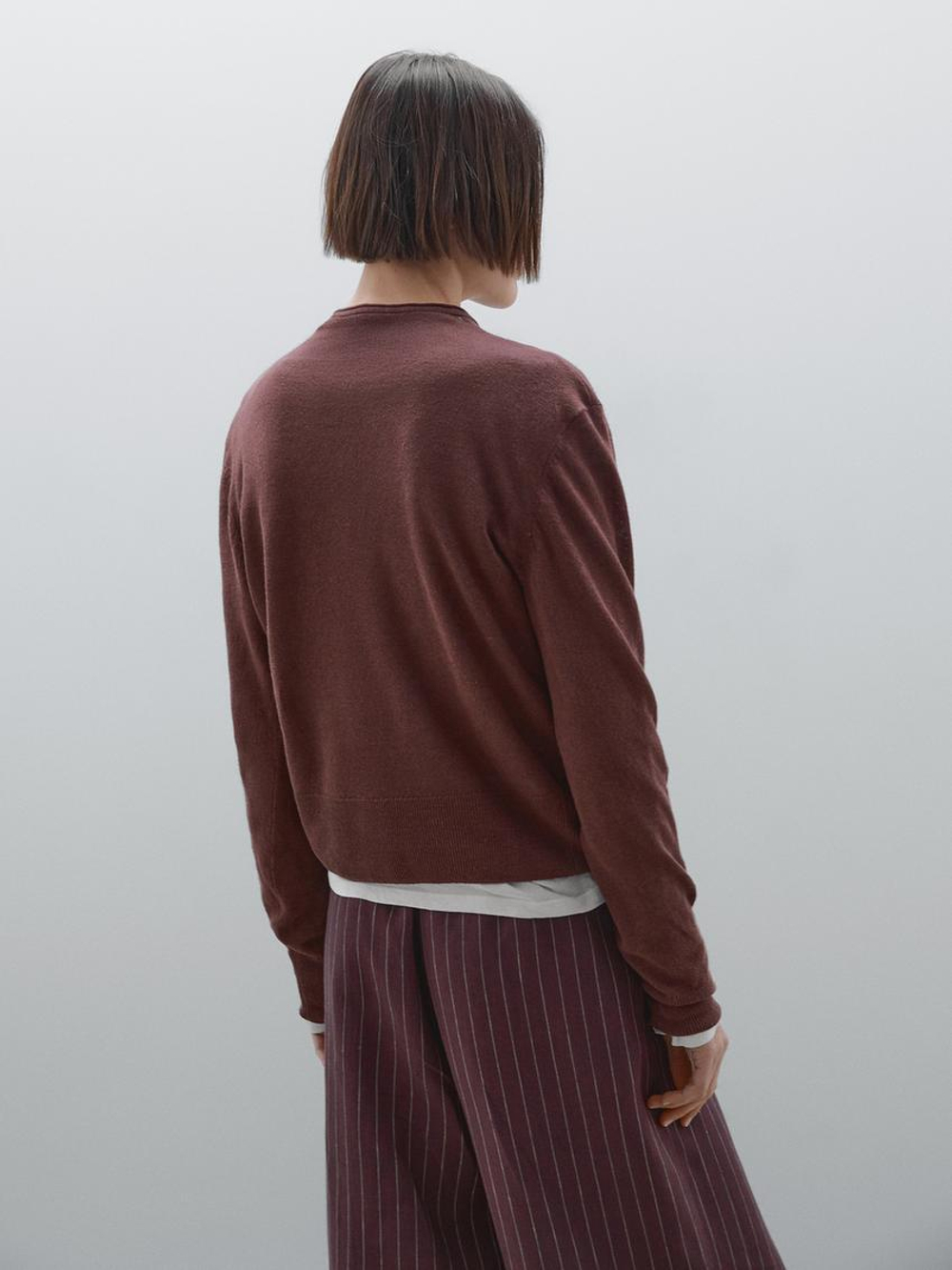 Massimo Dutti Легкий кардиган из 100% льна, бордо