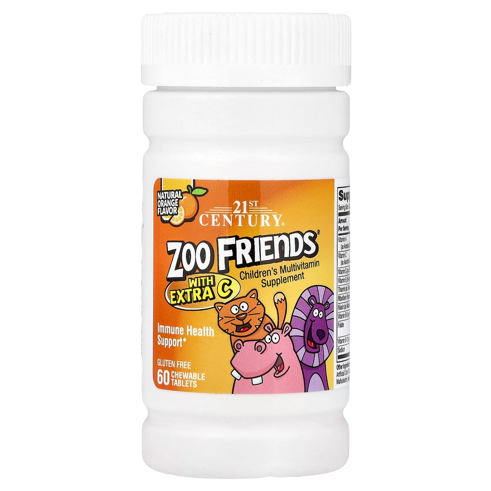 21st Century, Zoo Friends® с витамином C, натуральный апельсиновый вкус, 60 жевательных таблеток