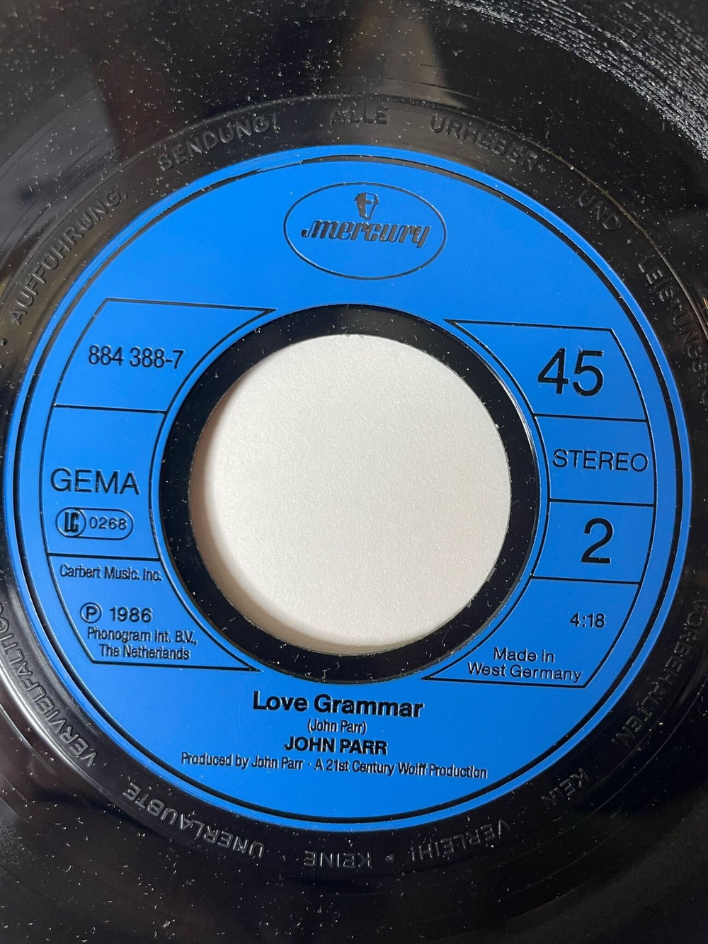 Винтажная виниловая пластинка LP John Parr Don't Leave Your Mark On Me (Germany 1986) 7 дюймов