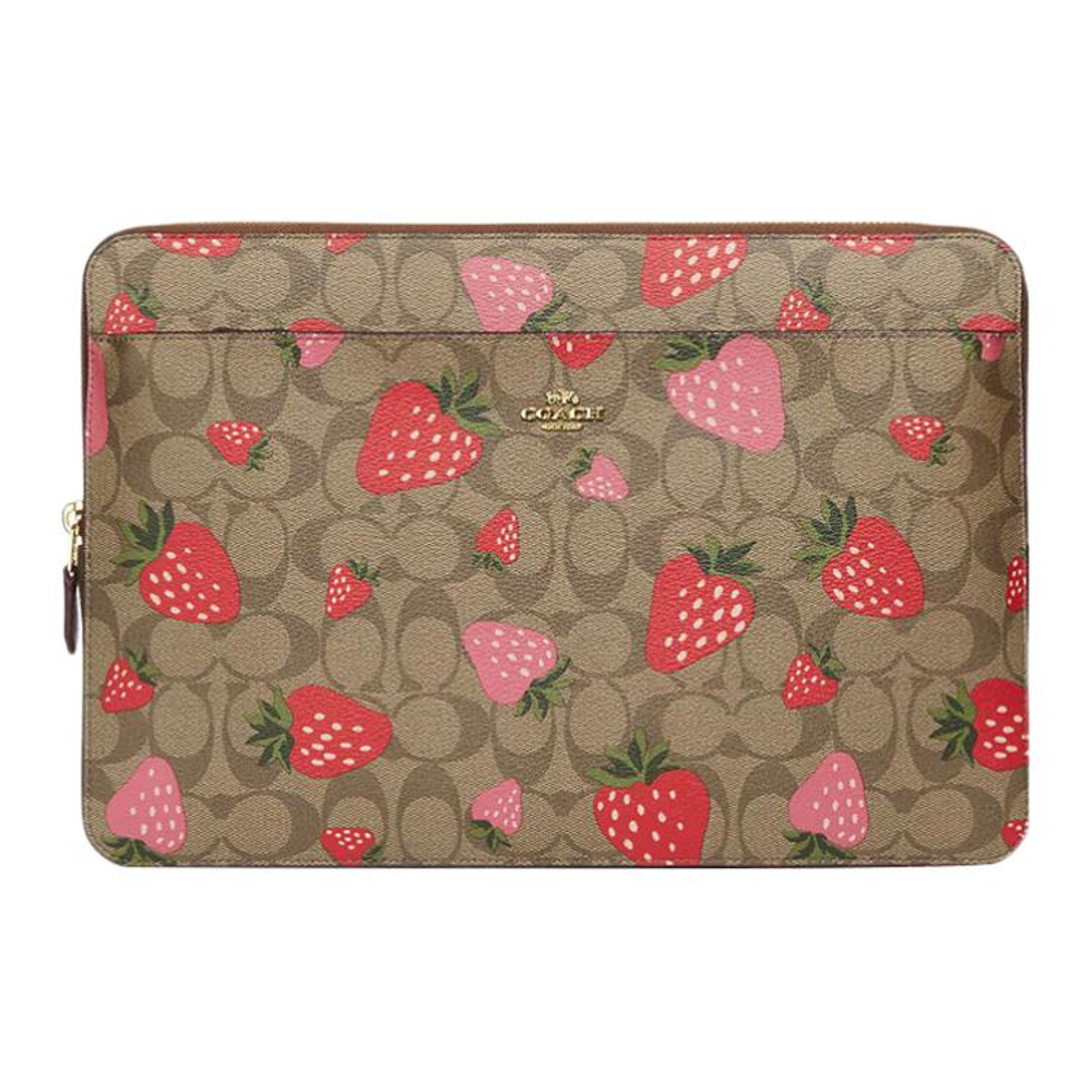 COACH Coated Canvas With Leather Briefcase Laptop Bag Large Women"s Brown & Red