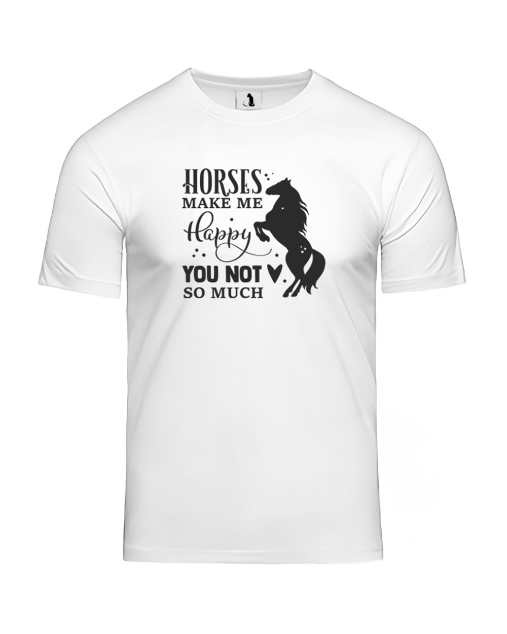 Футболка Horses make me happy unisex белая с черным рисунком