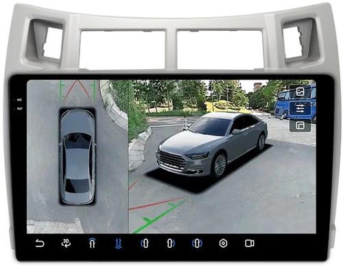 Магнитола для Toyota Vitz 2, Yaris 2 2005-2011 (рамка серебро) - FarCar BX3022M-360 монитор 9.5" 2K QLED на Android 13, Быстрая, CarPlay, 4G SIM-слот, 4 камеры в комплекте