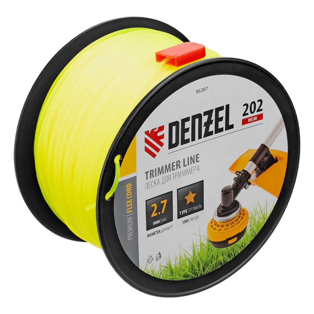 Леска для триммера звезда, 2,7мм х 202м, на DIN катушке FLEX CORD Denzel
