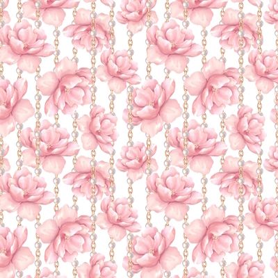 Розовые цветы и цепочки с жемчугом