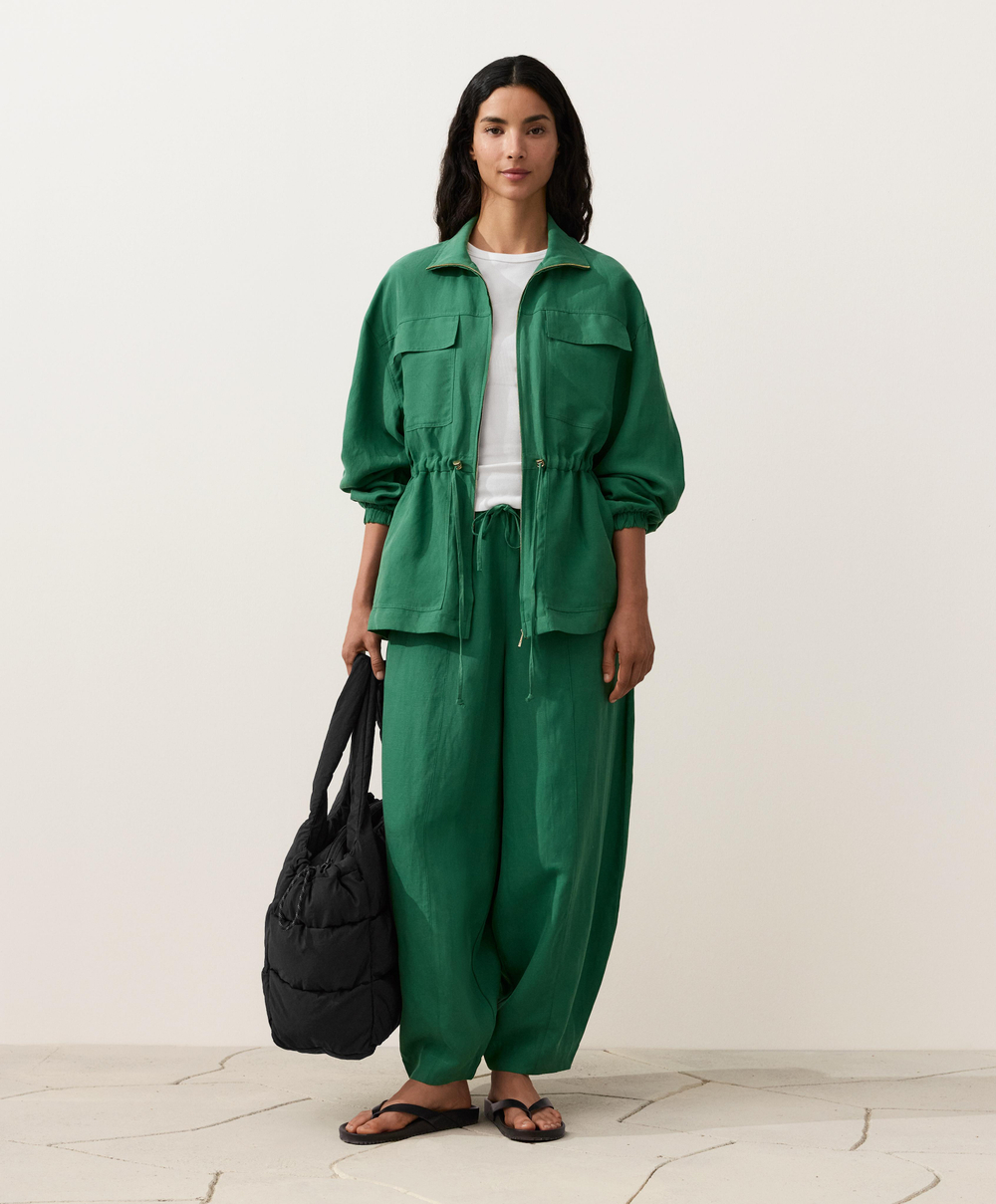 OYSHO Брюки-баллоны из смеси лиоцелла и 24% льна со швами, изумрудно-зеленый