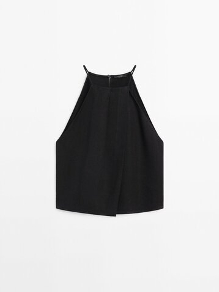 Massimo Dutti Короткий топ из льняной смеси, черный