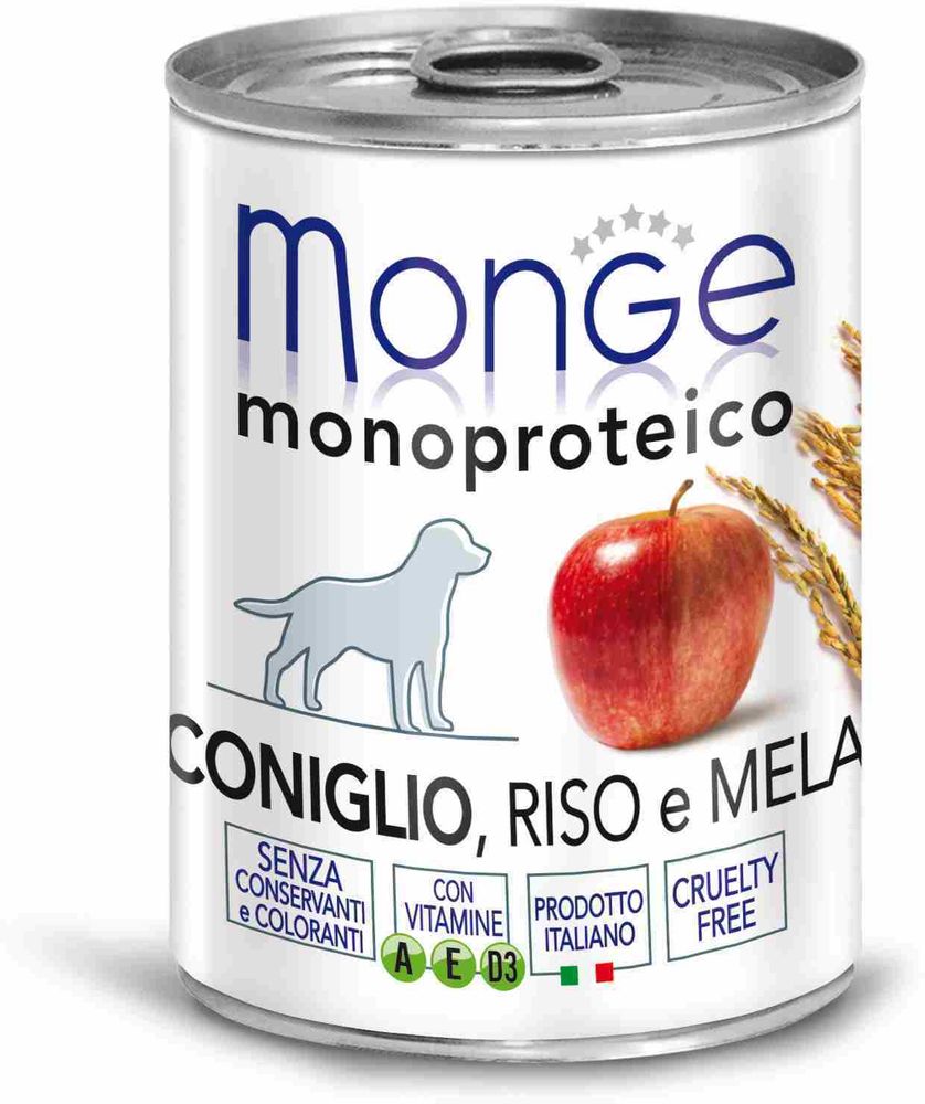 Monge Dog Monoproteico Fruits консервы для собак паштет из кролика с рисом и яблоками 400 г (25001)