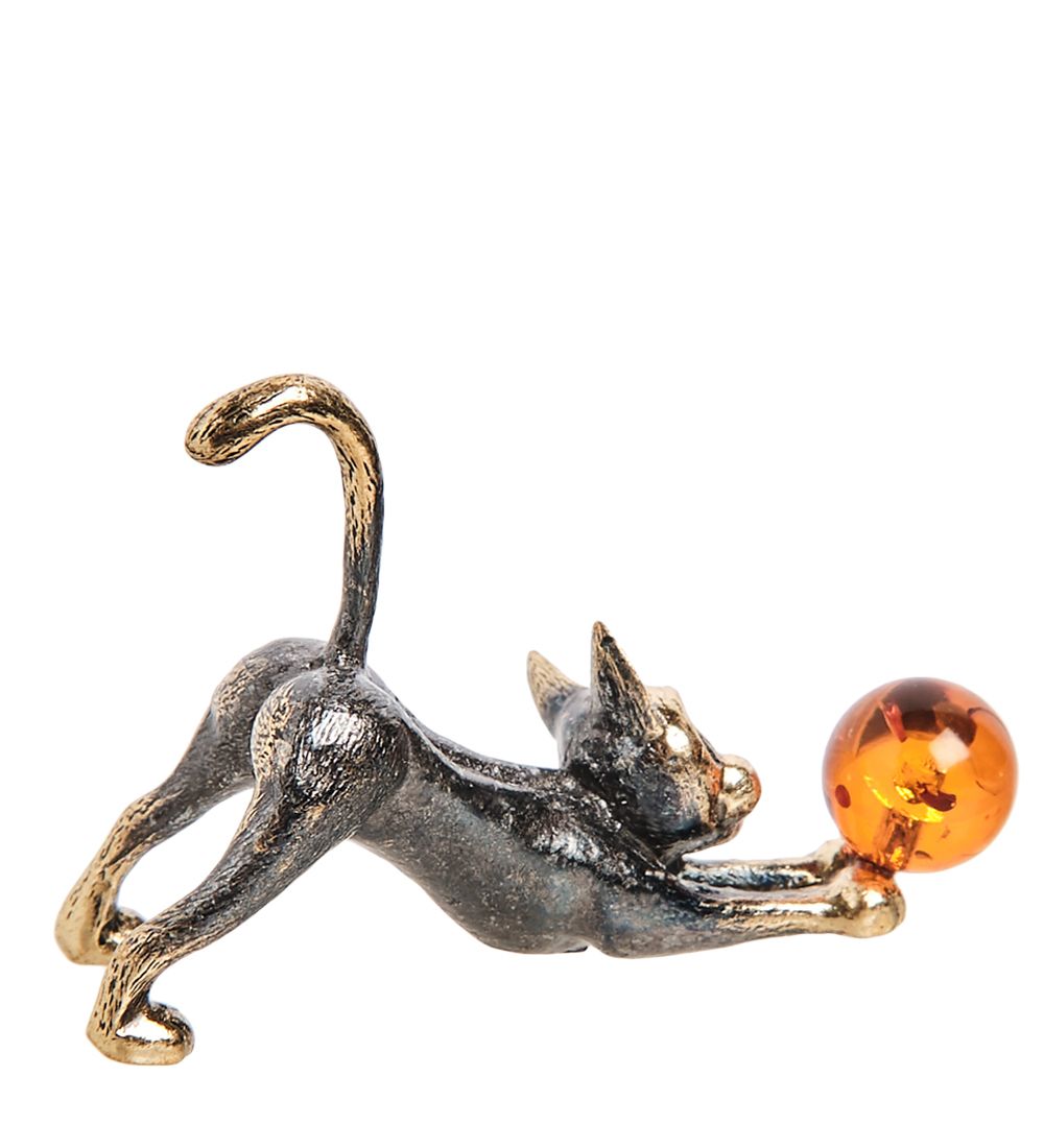 AM- 383 Фигурка «Кошечка» (латунь, янтарь)