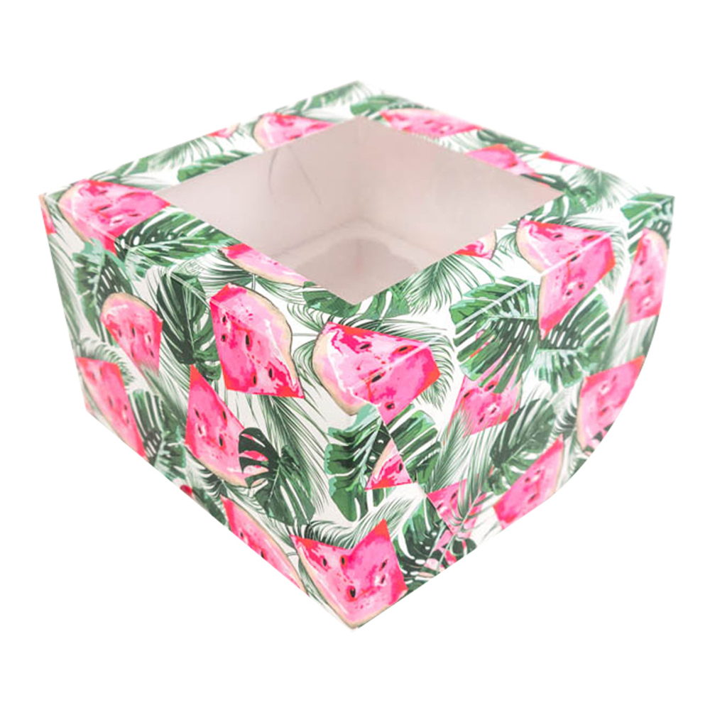 Коробка для 4 капкейков с окном "Арбузы"