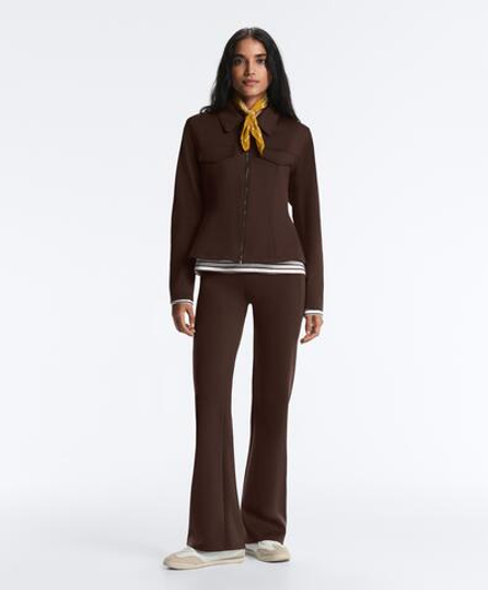 OYSHO Расклешенные брюки с высокой посадкой и эффектом неопрена, коричневый