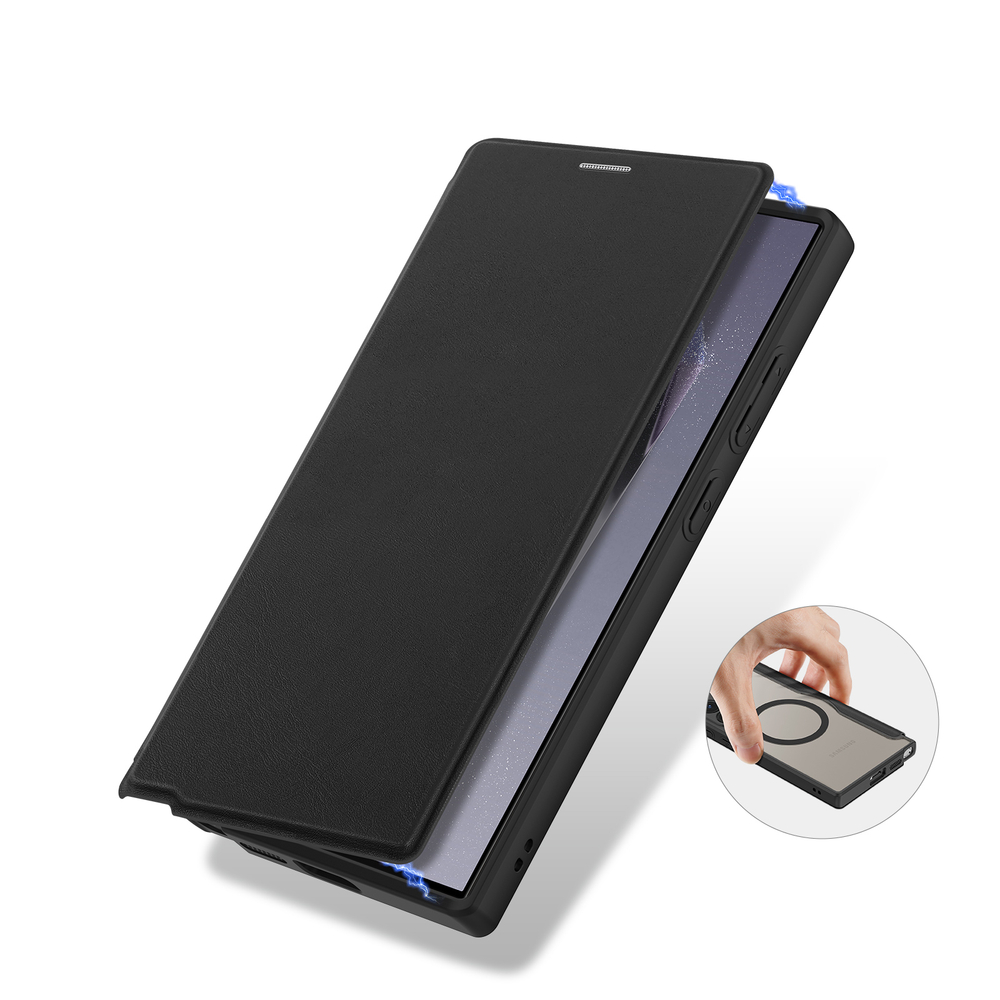 Чехол книжка черного цвета с MagSafe для Samsung Galaxy S24 Ultra, серия Skin X Pro Series от Dux Ducis