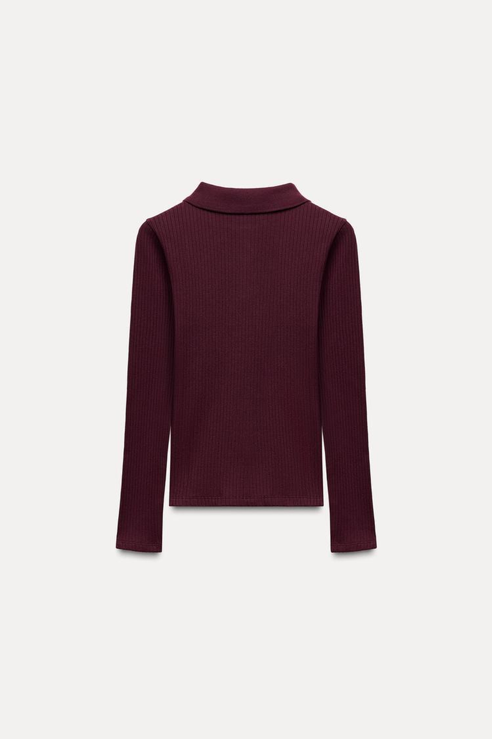 ZARA ТОП ПОЛО С УЗОРОМ «КОСЫ», ТЕМНО-БОРДОВЫЙ