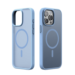 Прозрачный матовый чехол с синими рамками (Light Blue) и с MagSafe от Dux Ducis для iPhone 15 Pro Max, серия Yind Series Case