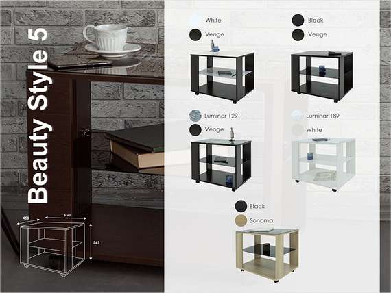 Стол журнальный BeautyStyle 5 сонома/стекло черное