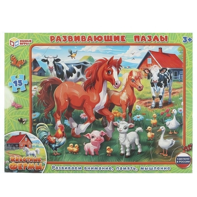 Пазл в рамке 15эл. "Животные фермы" 4660254420113 (Умные игры)