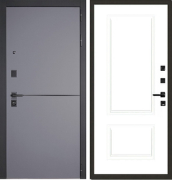 Входная дверь собранная в квартиру Лекс Гранд Модерн Софт графит / №55.1 Белый софт (белый матовый, без текстуры)