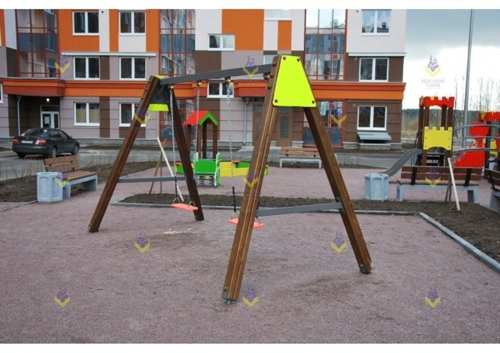 Качели на столбах двойные рама