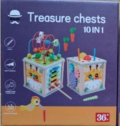 Развивающая игрушка деревянная Бизикуб с лабиринтом мал 10 в 1, коробка C-41732