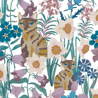 Трёхцветная кошка и полевые цветы
