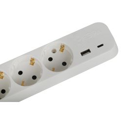 Удлинитель электрический ЭРА UB-3es-5m-USB c заземлением с выключателем 3 розетки + 1xUSBA+1xUSBC 5м 10А | Бытовые удлинители