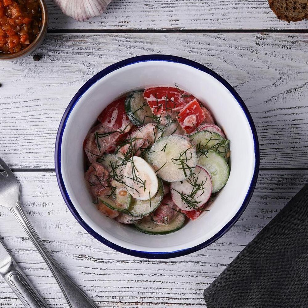 Салатник 800 мл d 15,4 см h7 см Blue Rim эмалированая сталь SUNNEX [1]