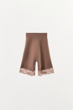 ZARA ШОРТЫ ИЗ СМЕСОВОГО ПОЛИАМИДА С КРУЖЕВОМ, БЕЖЕВЫЙ
