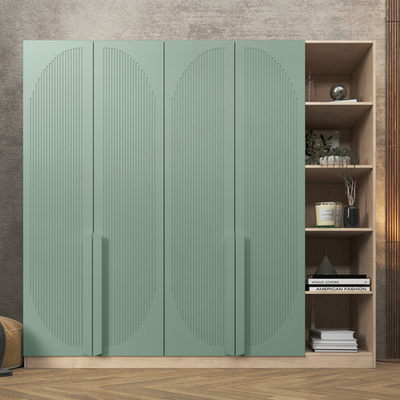 Шкаф Агератум МДФ четырехсекционный с стеллажом Лайн шалфей (0,27) А10024 матовая - Дуб Сонома 3025  260*50*240