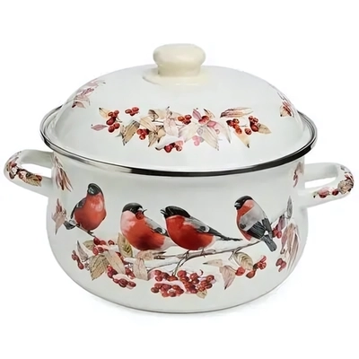 КАСТРЮЛЯ AGNESS ЭМАЛИРОВАННАЯ С ЭМАЛ.КРЫШКОЙ СЕРИЯ «СНЕГИРИ», 3.6 Л, 22*13 СМ