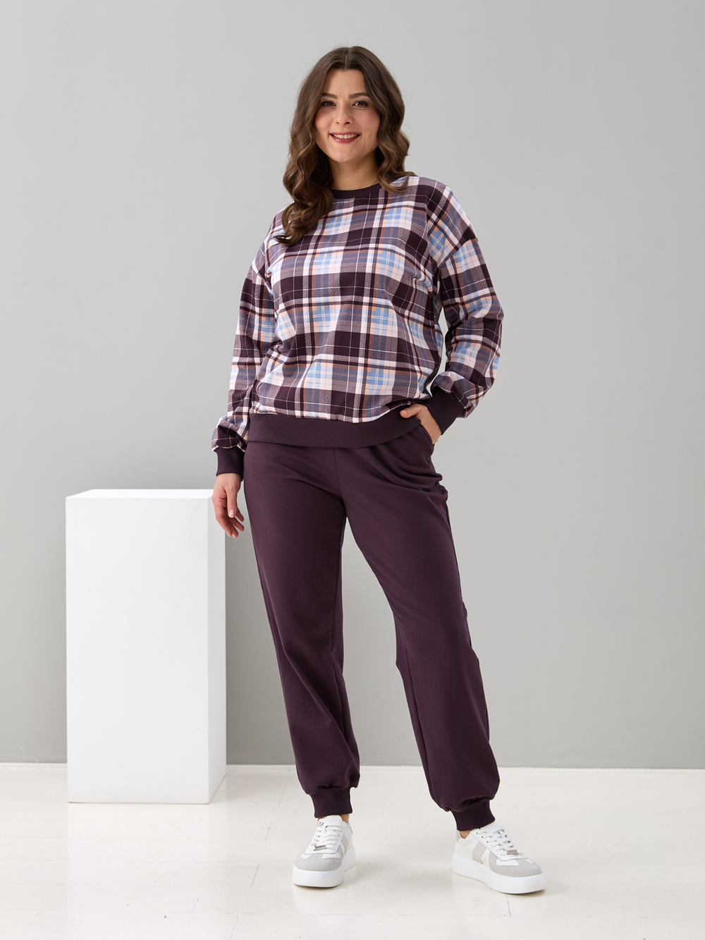 Толстовка К-90/клеткашоколад-бежголубой